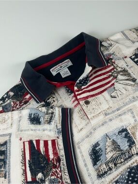 Boca Classics SZ L Tall Americana Patriotic AOP Polo VTG Flag USA 4th Of July